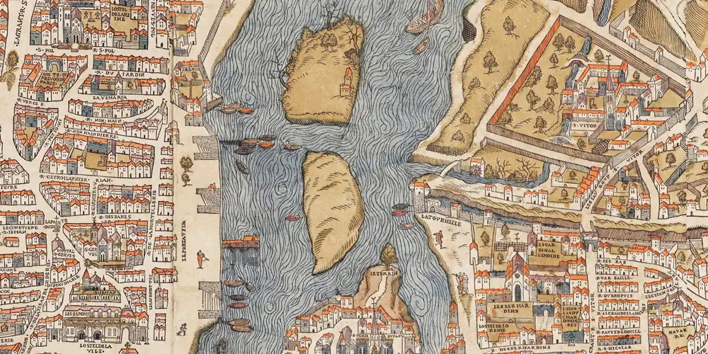 Île aux Vaches and Île Notre-Dame on a map from 1550