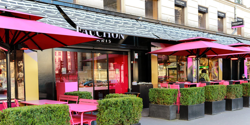 The black and pink exterior of the form Fauchon at La Madeleine