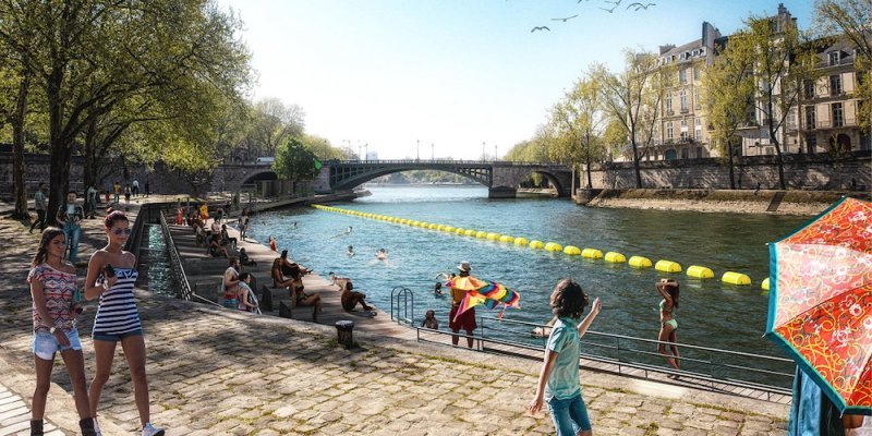 Artist's conception of swimming in the Seine at Bras Marie, photo Ville de Paris