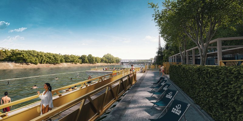 Artist's conception of Seine swimming near the Eiffel Tower at Grenelle, photo Ville de Paris