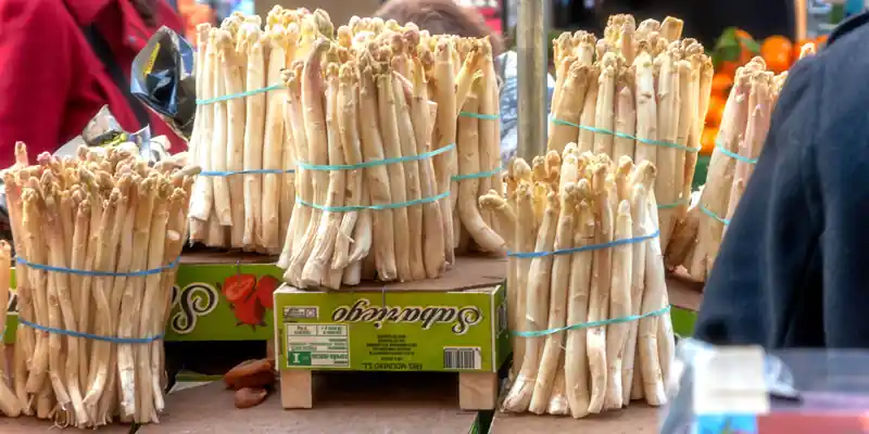 Seasonal white asparagus at the Aligre market