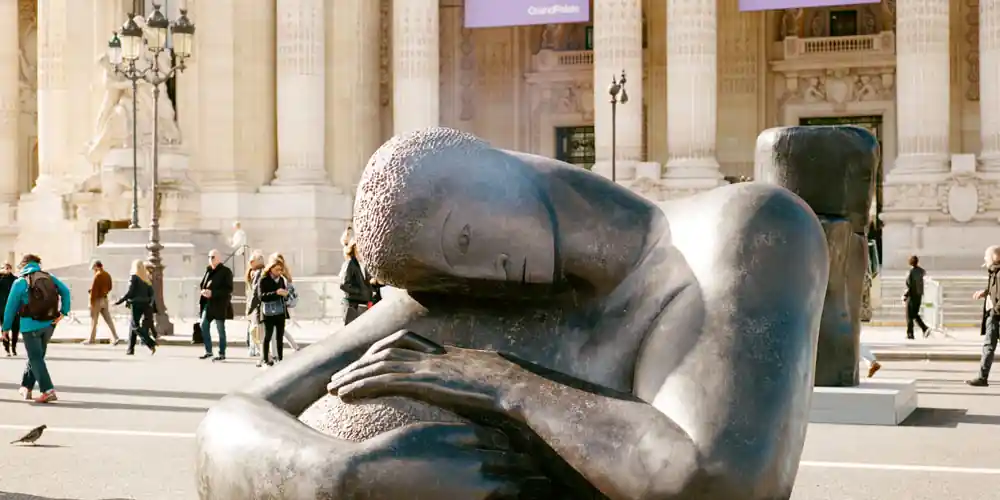 Large outdoor sculpture at the Grand Palais during Art Basel Paris