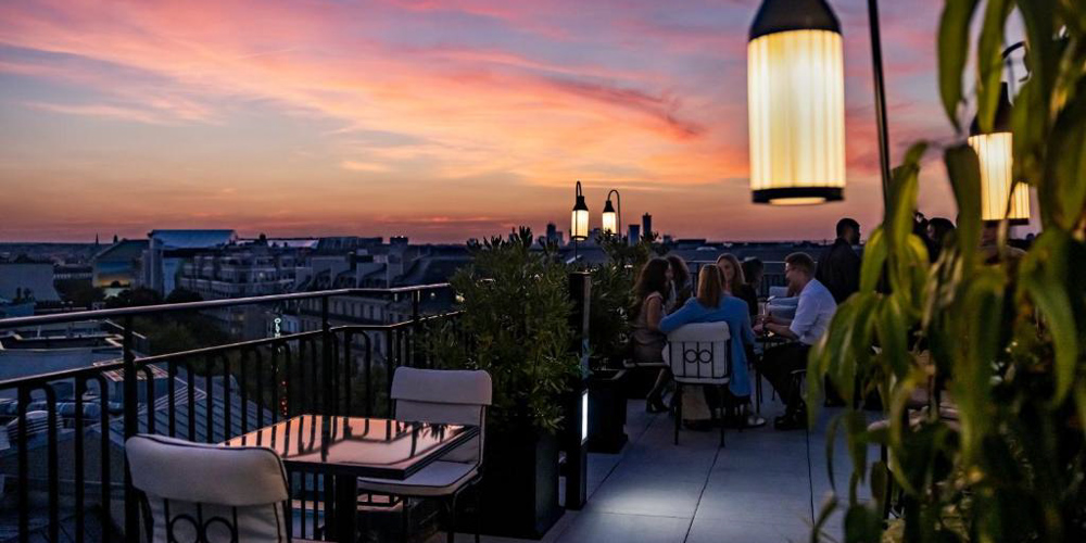 The sunset view from Sequoia rooftop at the Kimpton St. Honore