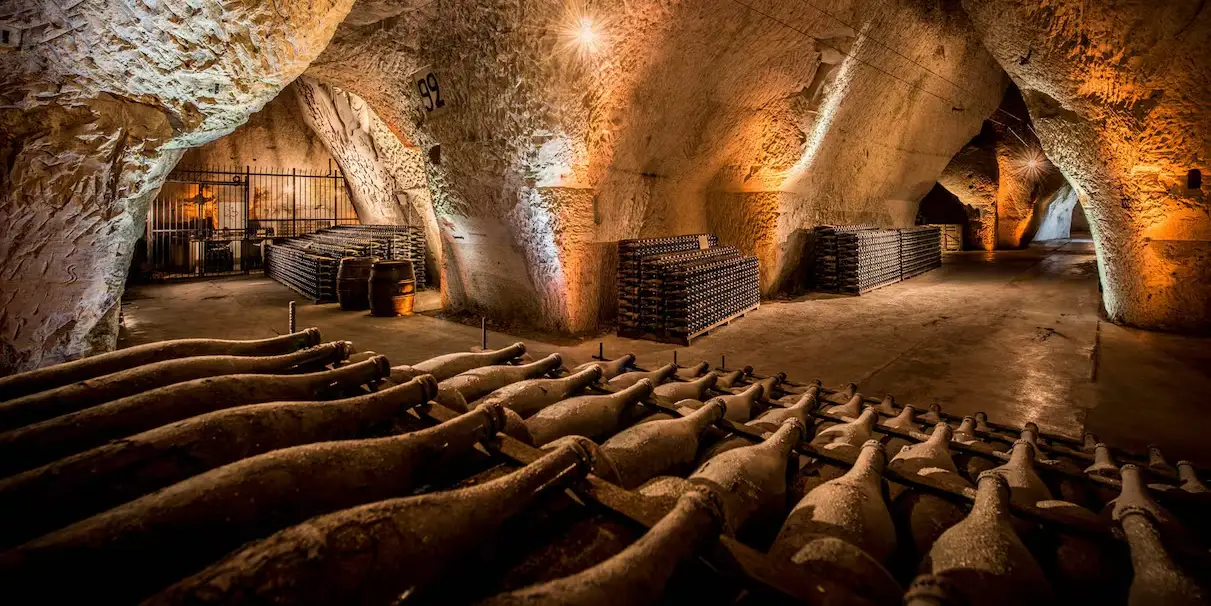 Historic chalk caves and aging Champagne bottles in the Veuve Clicquot cellars