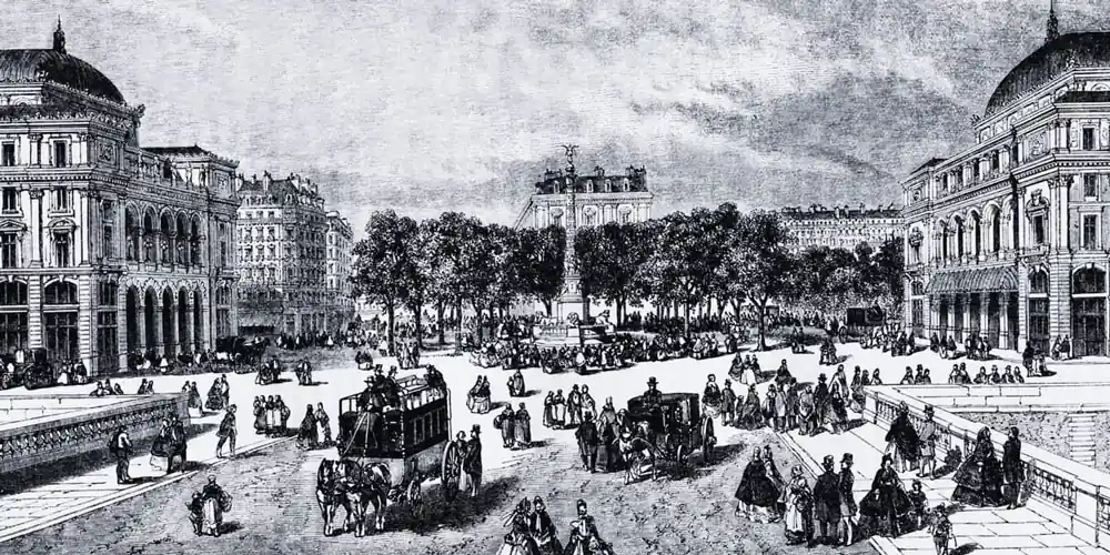 Place du Châtelet & the theaters in a 19th-century engraving