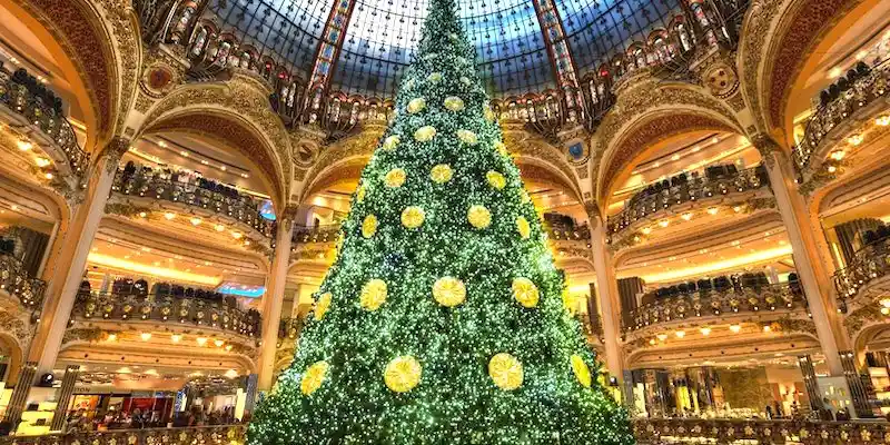One of the giant trees that fill the department stores at Christmas