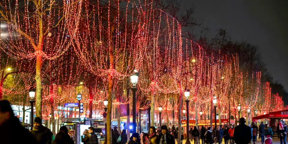 Cruising the Champs Elysees to goggle at the Christmas Lights