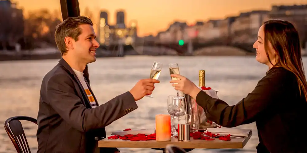 Notre Dame rises above the river on a champagne dinner cruise with live music
