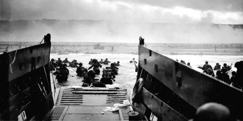 Iconic photo of the Allied troops landing on the Normandy beaches in June, 1944