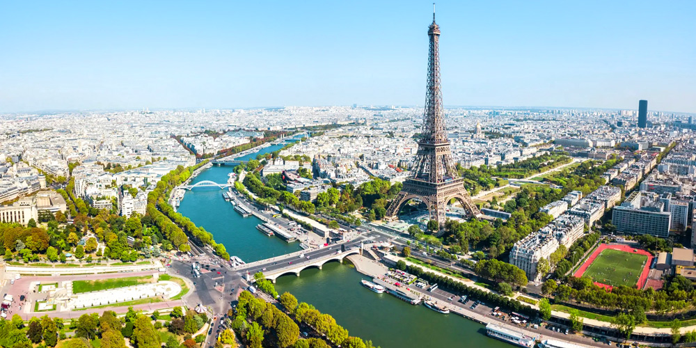 The Eiffel Tower dominates the Paris cityscape