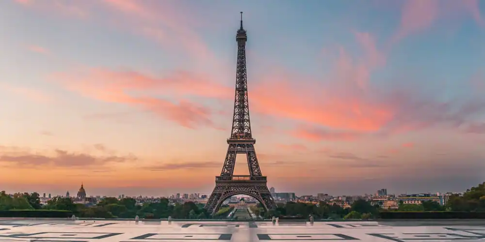 Looking up at the majestic Eiffel Tower in Paris