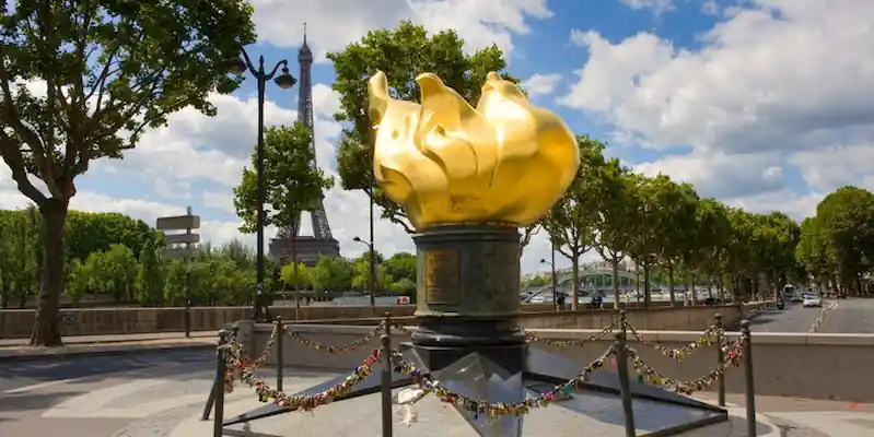 The golden flame of Liberty at Pont de l'Alma