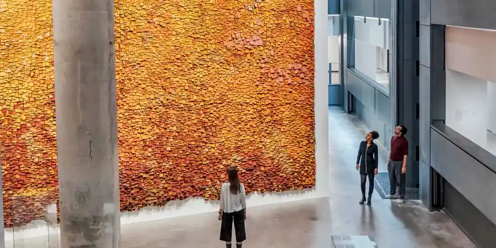 Visitors viewing a temporary exhibition at Fondation Cartier in Paris