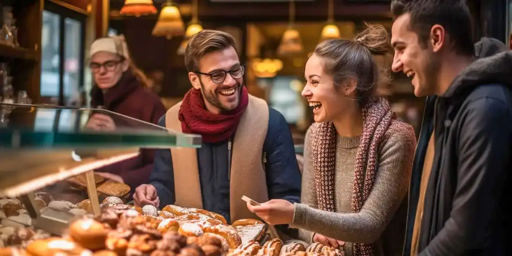 A couple sample baking on a Private Paris Pâtisserie Tour