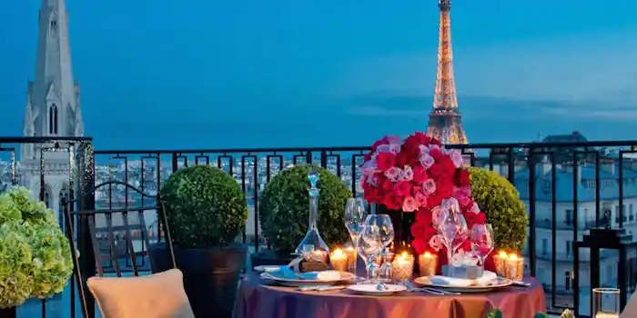 Rooftop dining views at the George V Paris