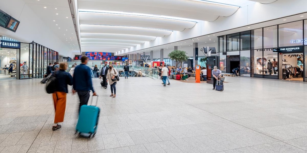 Travelers inside the renovated Gare Montparnasse Paris