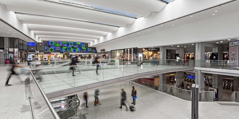 A shopping plaza at the renovated Gare Montparnasse Paris