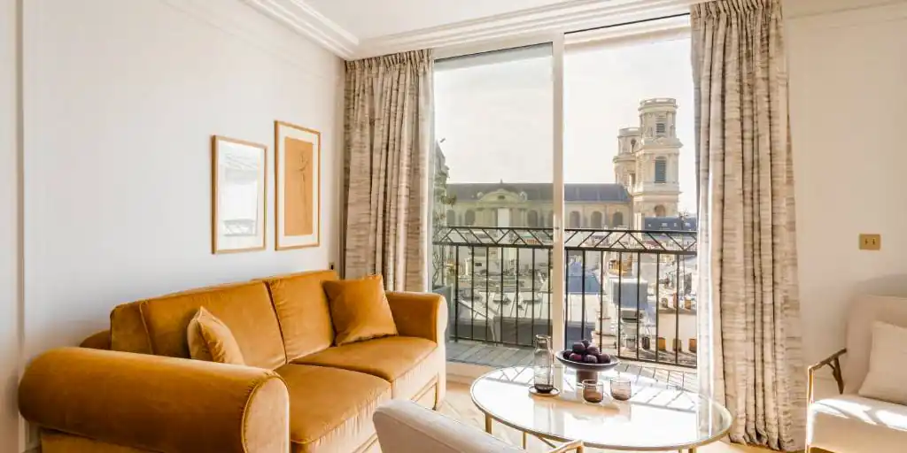 A suite at Hotel Madison with views of historic Église Saint-Germain-des-Prés