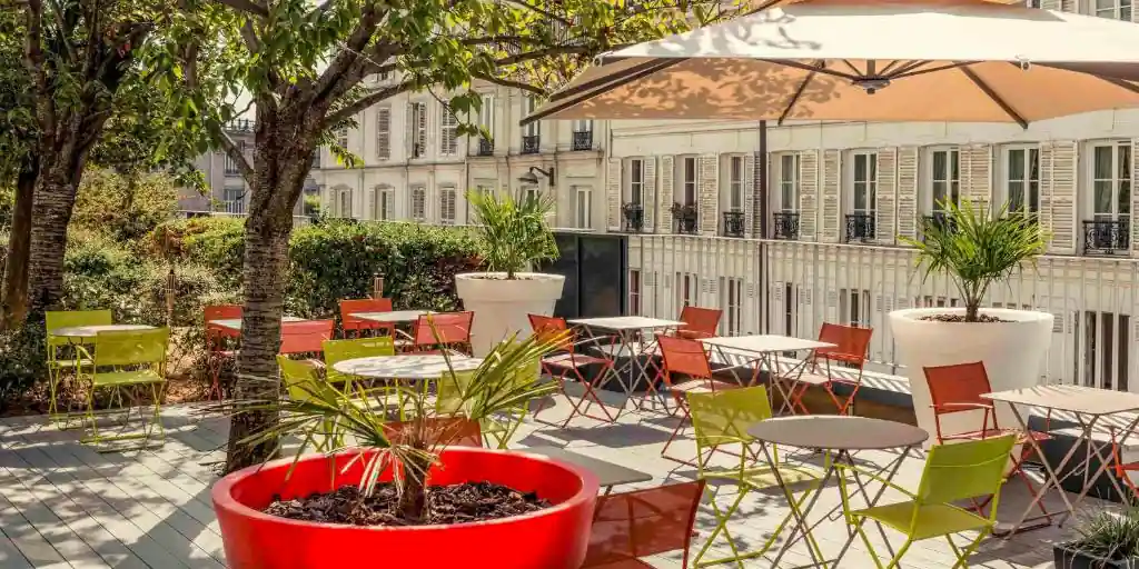 The spacious rooftop terrace at Mercure Paris Montmartre Sacre Coeur