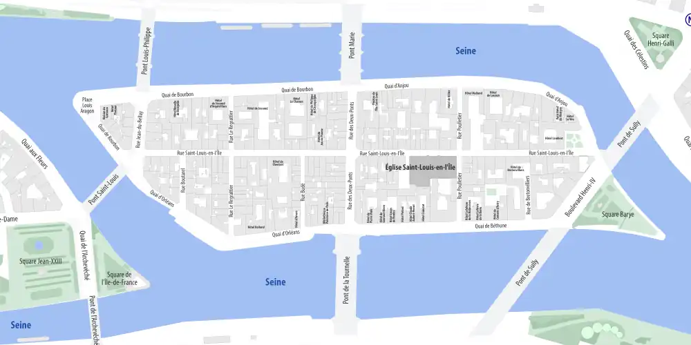Street map of Ile St Louis, Wikimedia by Paris 16 and OpenStreetMap