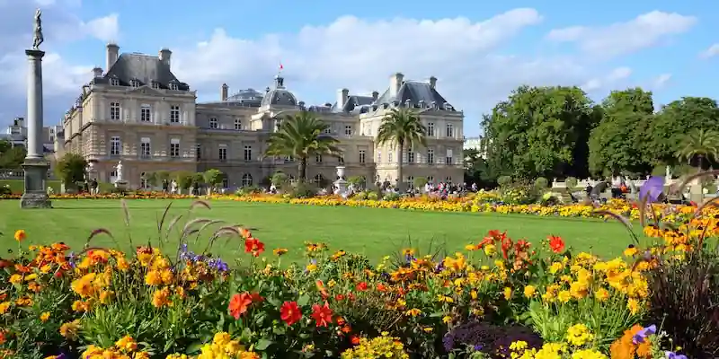 Flower beds in bloom at Jardin du Luxembourg in June