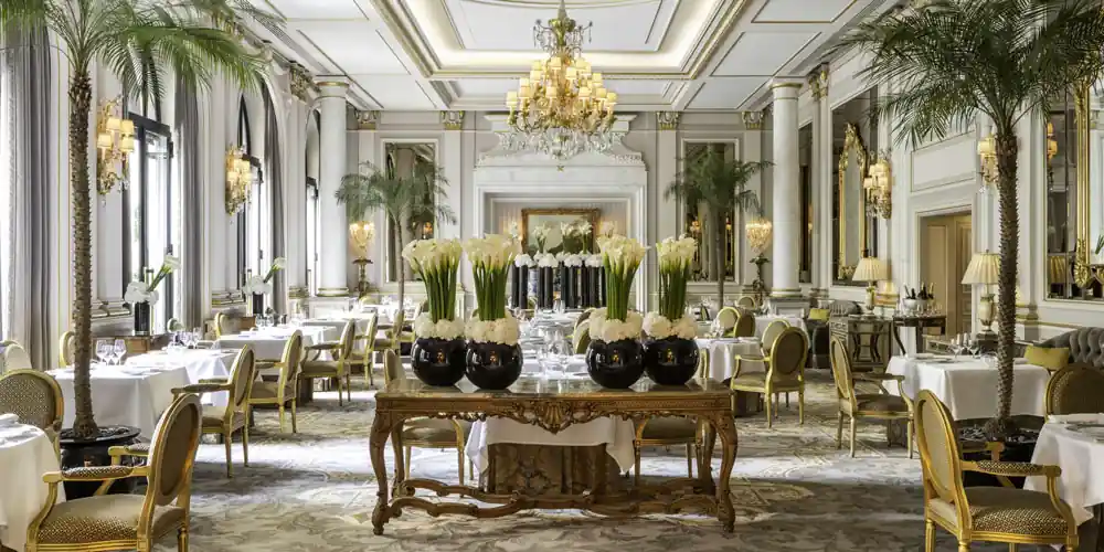 Dining room at Le Cinq at the Four Seasons Hotel George V in Paris
