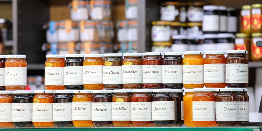French jams on display at Marché des Enfants Rouges Paris, photo by tktktk