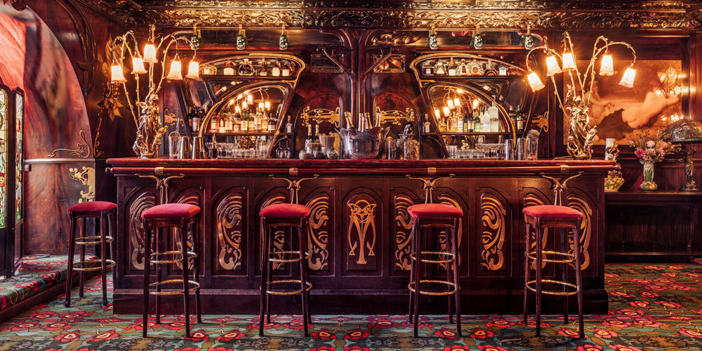 The decorate, restored bar at Maxim's Paris in 2023
