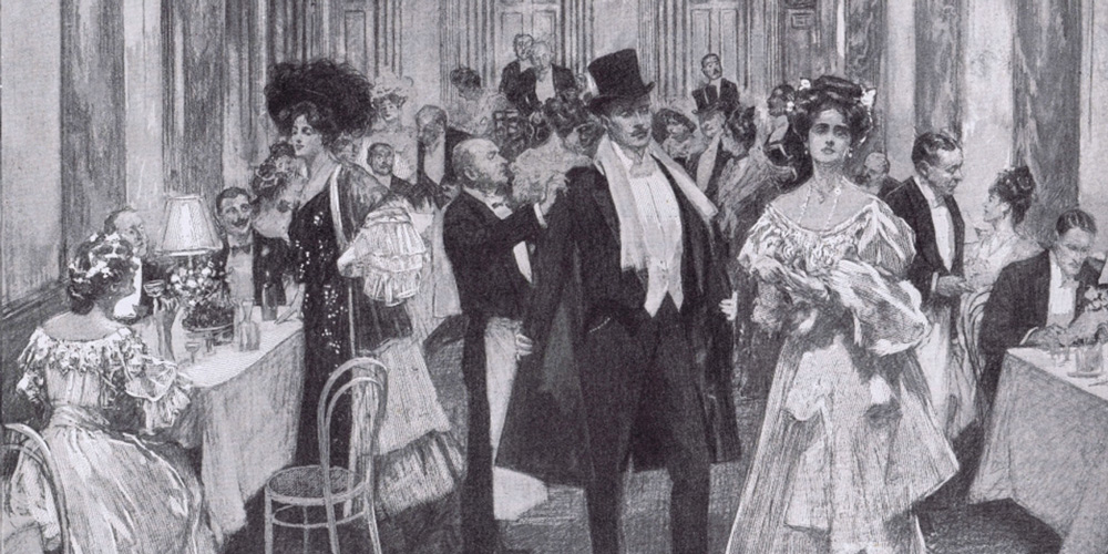 A drawing of Maxim's of Paris during the Belle Epoque