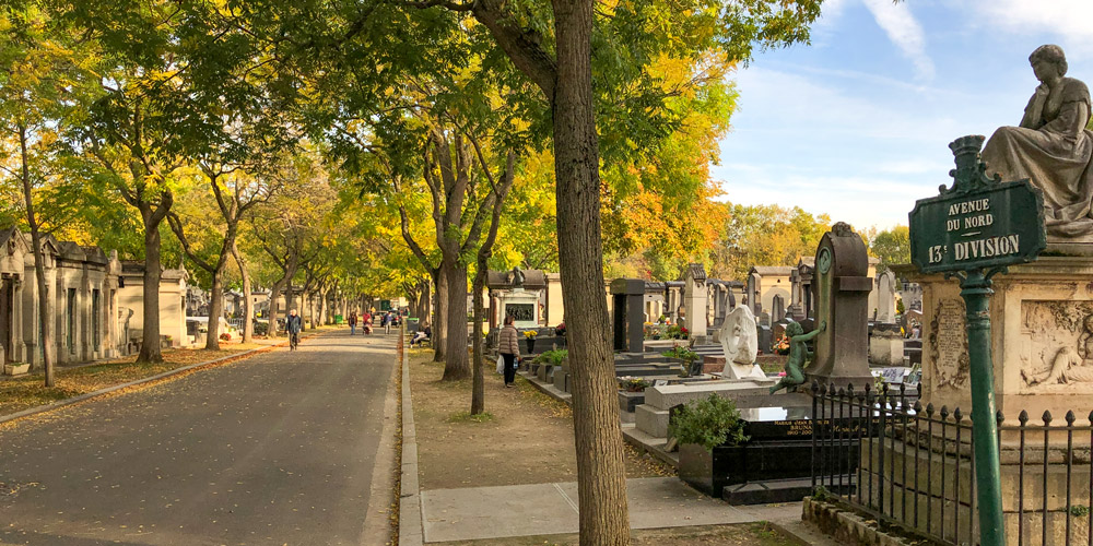 Another tree-lined lane at Montparnasse Cemetery, photo by Mark Craft