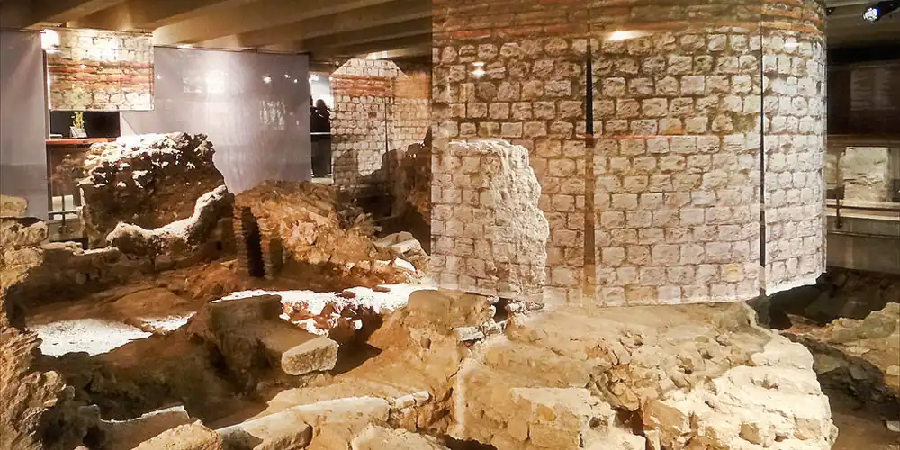 Roman ruins and ancient building founrations in the Archeological Crypt