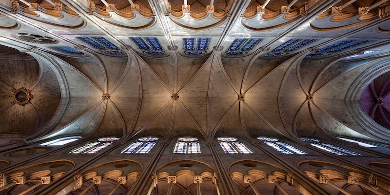 Looking up at Notre Dame's Vaulted Ceiling