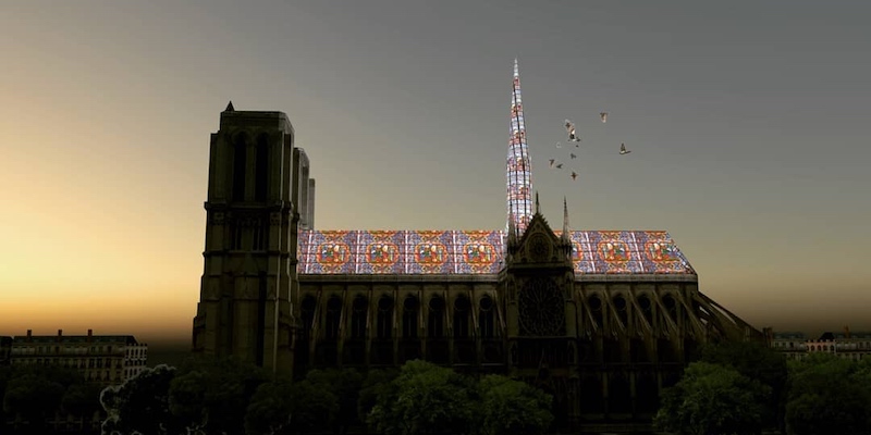 One of the fanciful proposals to replace the traditional roof with a stained glass roof