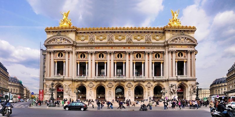 The magnificent facade of Palais Garnier overlooking Place de la Opera