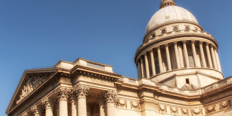 A slightly tilted view of the dome atop the Pantheon emphasizes its majesty