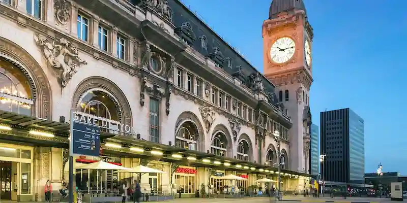 Gare de Lyon and its clock tower at dusk