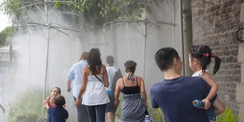 In hot weather everyone loves the misting stations