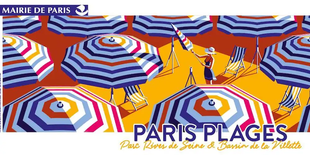 Colorful graphic of umbrellas at Paris Plages
