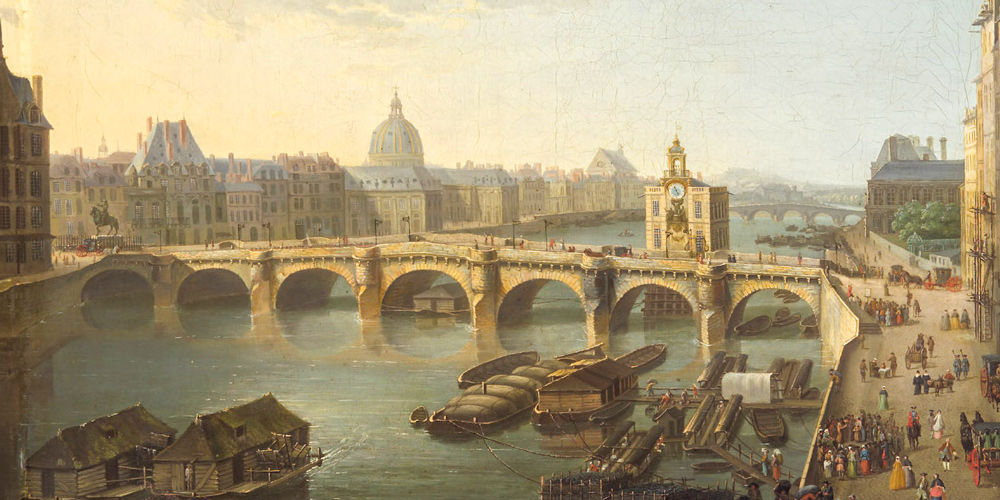 Pont Neuf seen in 1743 with the Samaritaine pump, by Hyacinthe de La Pegna, photo Wikimedia