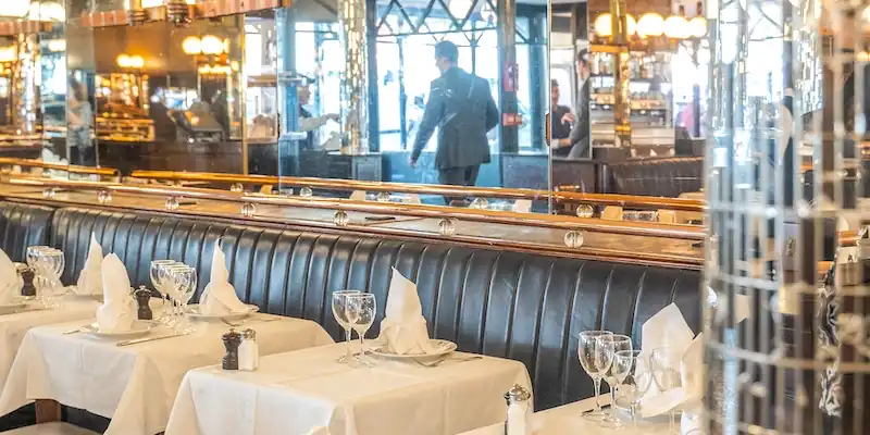 Traditional banque seating at Terminus Nord Brasserie