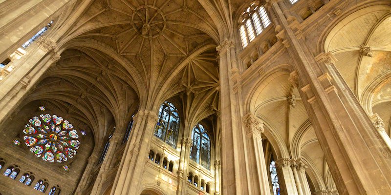 The soaring ceiling of Eglise Saint-Eustache Paris