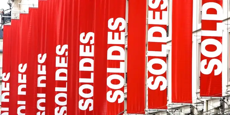 Banners advertising the Paris Winter Sales