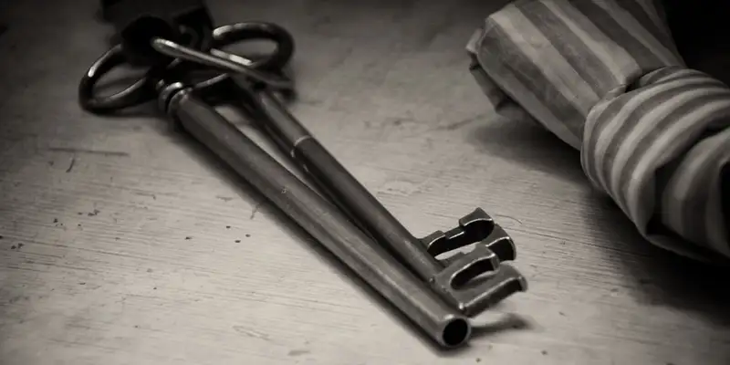 Two of the heavy, historic keys still used on the doors of Versailles