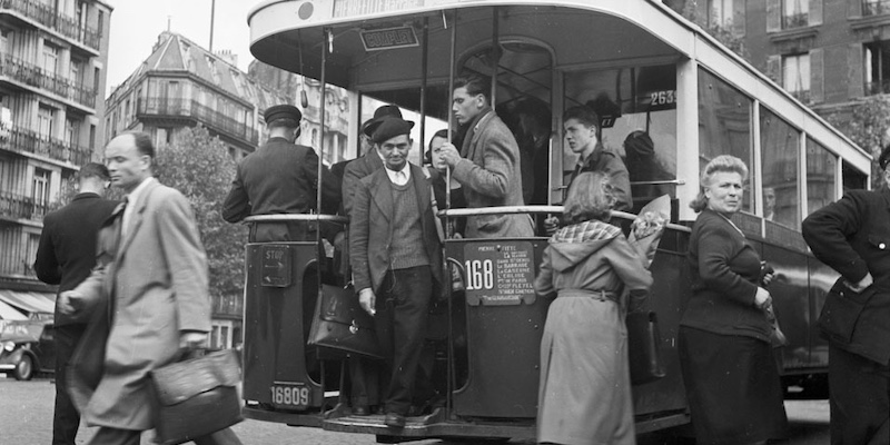 Rear platform bus in Paris, 1950