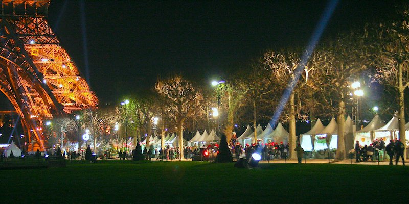 Nighttime Christmas market on the Champ de Mars