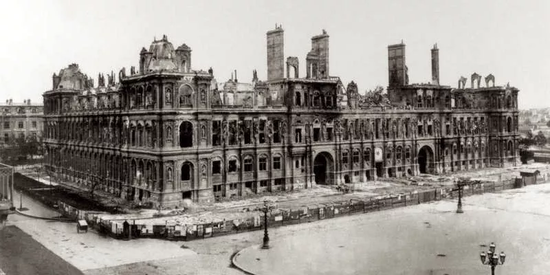 Hotel de Ville Paris after the Paris Commune, by Marville