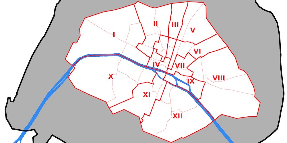 The 12 Paris arrondissements of the 18th century