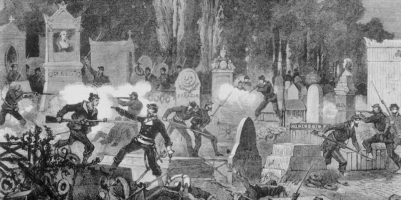 A battle at Père Lachaise Cemetery in May 1871