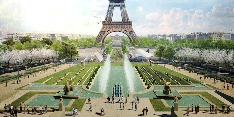 Designer's rendition of green renovation between Trocadero and the Eiffel Tower