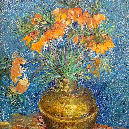 Imperial Fritillaries in a Copper Vase